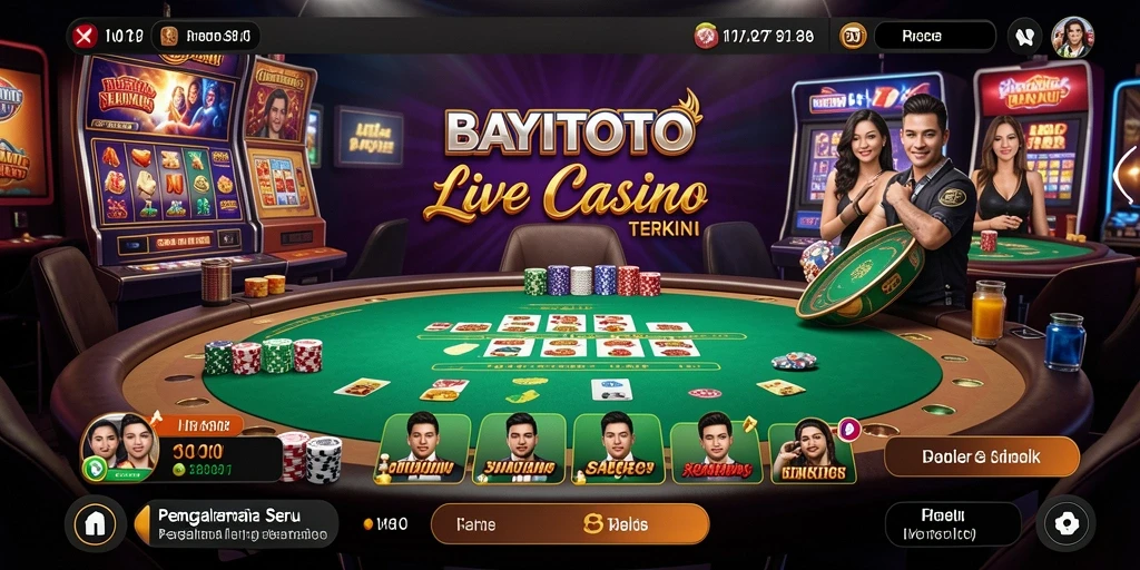 Screenshot gameplay Live Casino BAYITOTO yang menampilkan dealer interaktif.
