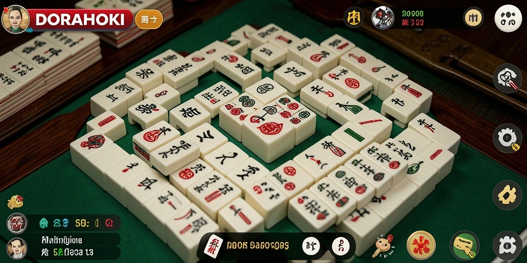 Screenshot DORAHOKI menampilkan gameplay Mahjong yang intens dan menyenangkan.