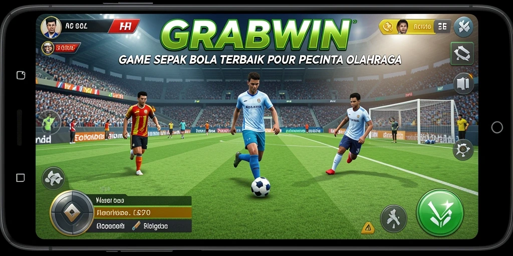 Tampilan gameplay realistis dalam permainan sepak bola GRABWIN.