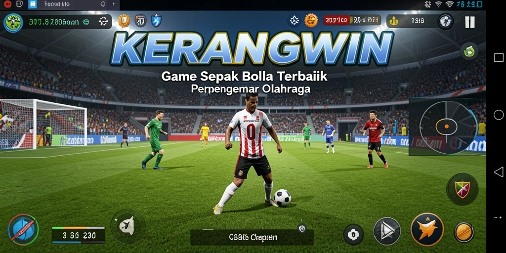 Gameplay mendebarkan dalam KERANGWIN dengan aksi sepak bola nyata.