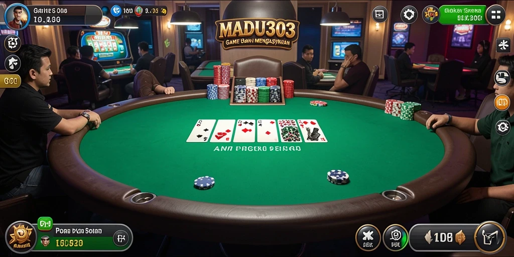 Screenshot gameplay MADU303 yang menunjukkan keseruan poker online.