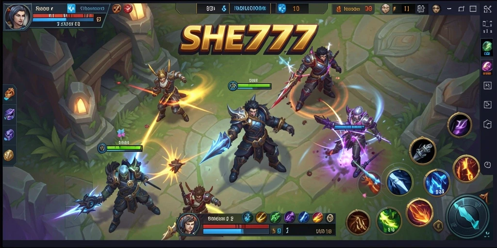 Screenshot utama menunjukkan pertempuran intens dalam game MOBA.
